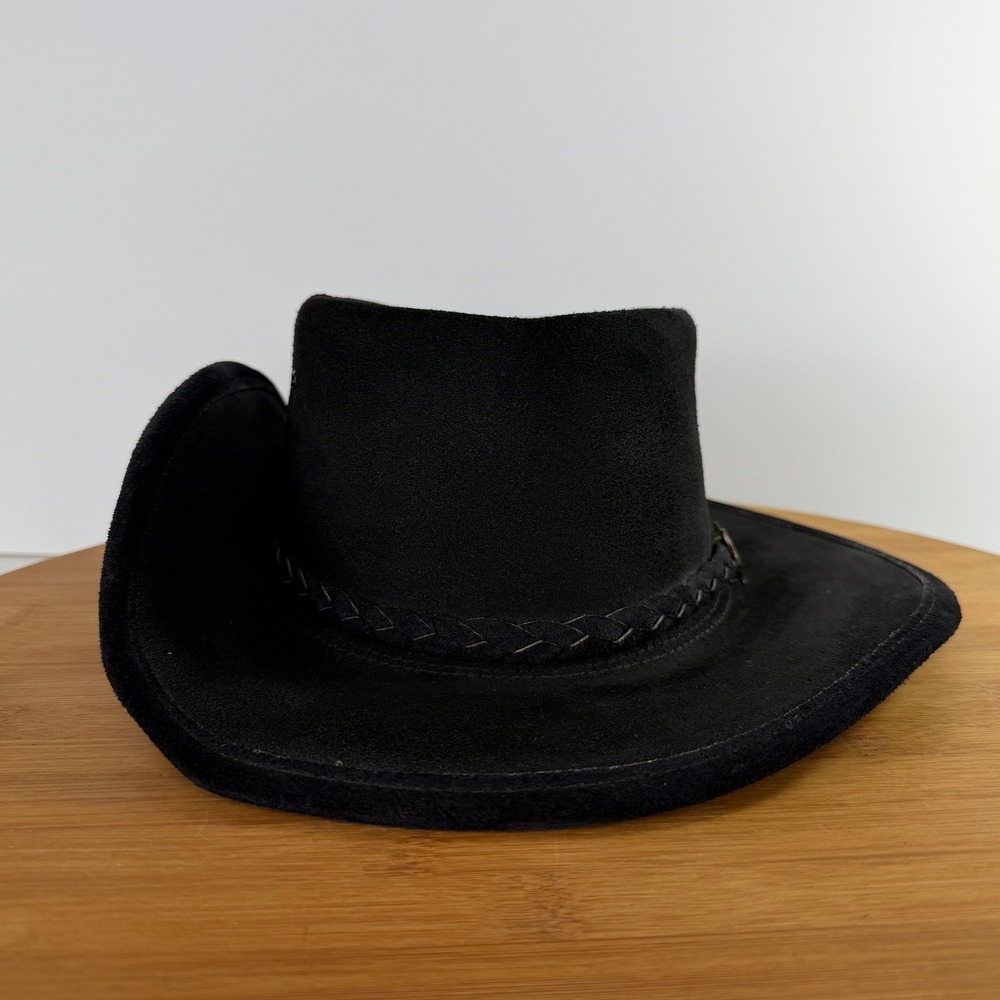 BC Hats Australian Bush Hat Black Genuine Steer Hide Leather Outback Mens Size M